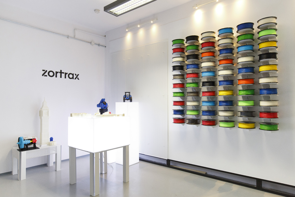 Zortrax showroom with filament display